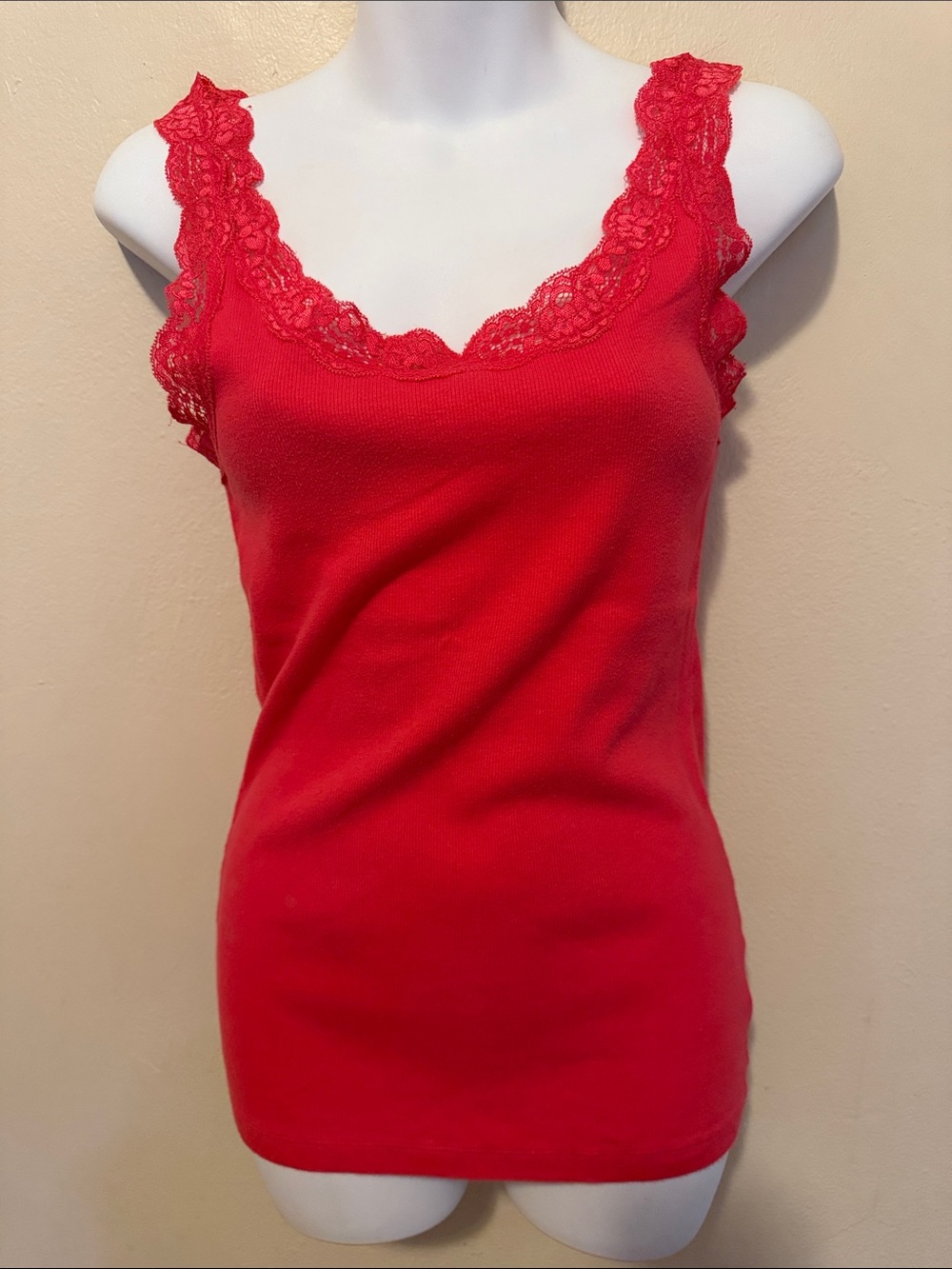 Faded Glory Bright Red Lace-Trim Tank Top